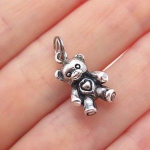 JEZLAINE Sterling Silver Vintage Teddy Bear Heart Minimalist 3D Charm Pendant